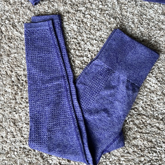 3 Piece Marbled Indigo Gym Set - Leggings, Sports Bra, Long Sleeve Crop Top Sz S - Picture 4 of 5